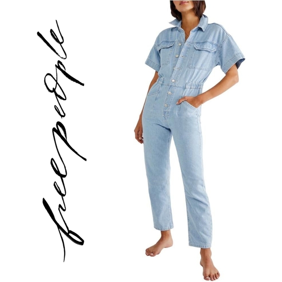 NEW! 🛍 FREE PEOPLE- Free People Marci Jumpsuit Clear Skies SM (Women's 4-6) - Picture 5 of 5